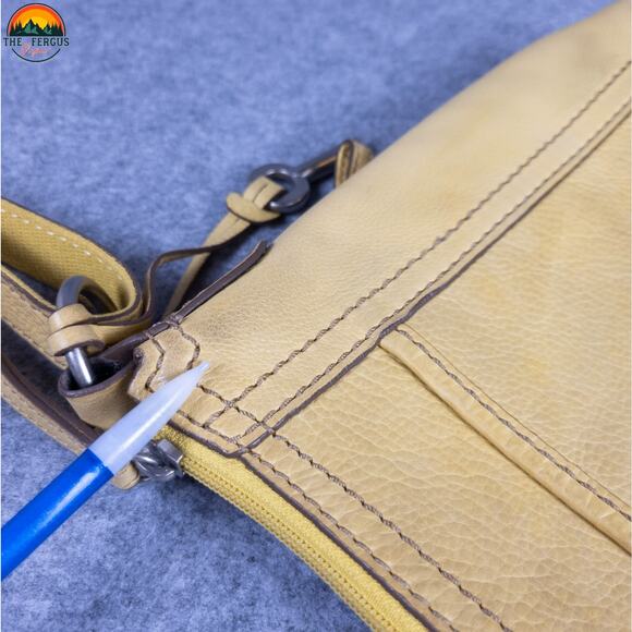 Fossil Crossbody Bag Mustard Yellow Genuine Leather Adjustable Strap Lagenlook - Picture 15 of 16